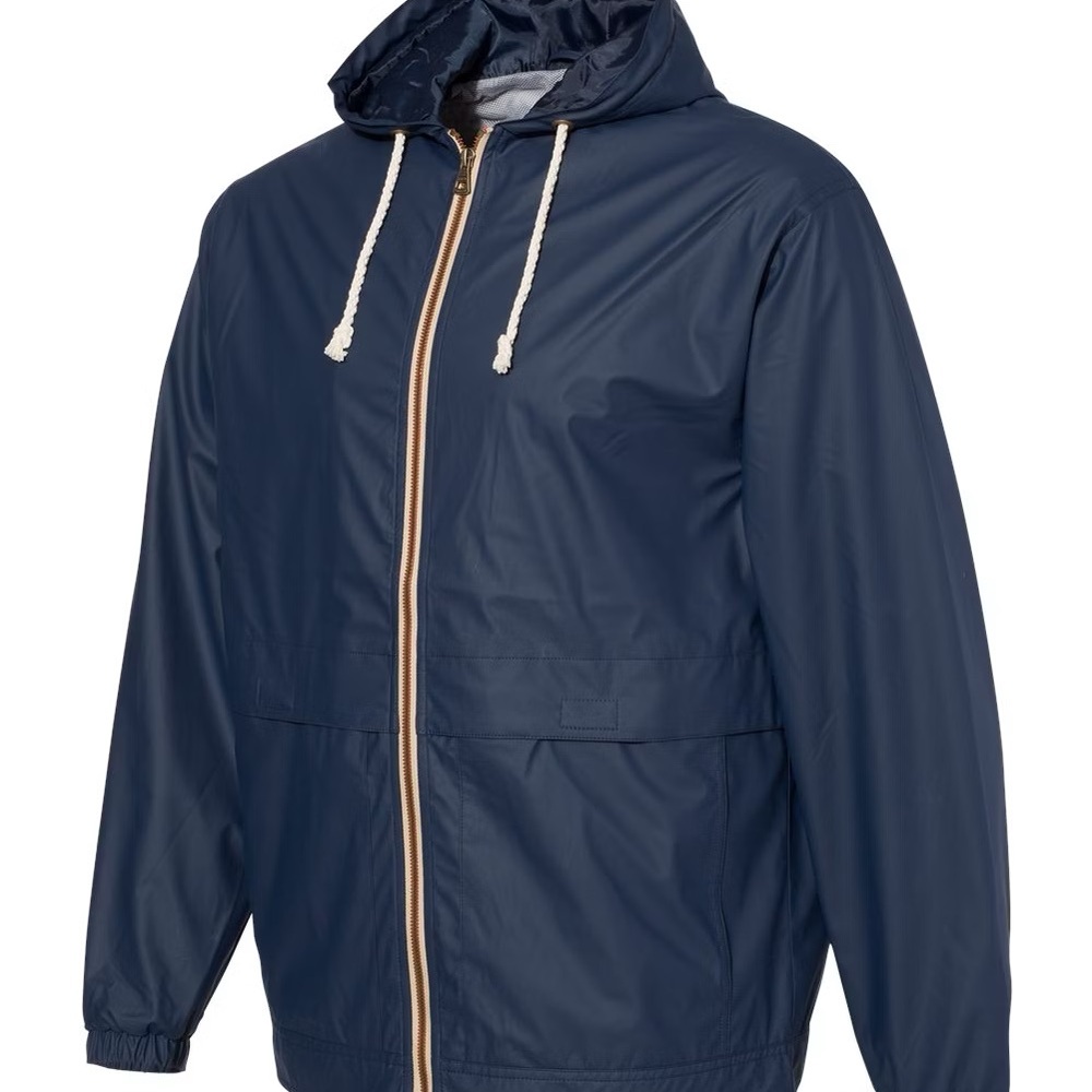 Weatherproof Baby Blue Raincoat with Hood and Full-Length Zipper